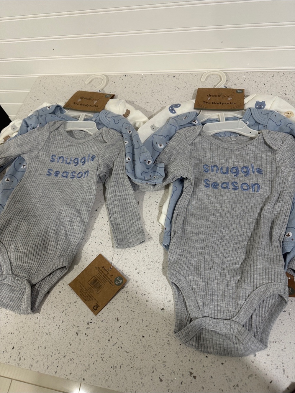 Dreamers Grey & Blue 'Snuggle Season' Ribbed One-Piece Bodysuit Set (3 total)